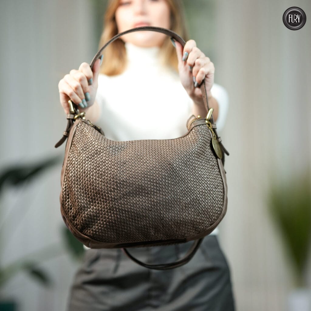 Borsa a spalla Ginger in pelle intrecciata