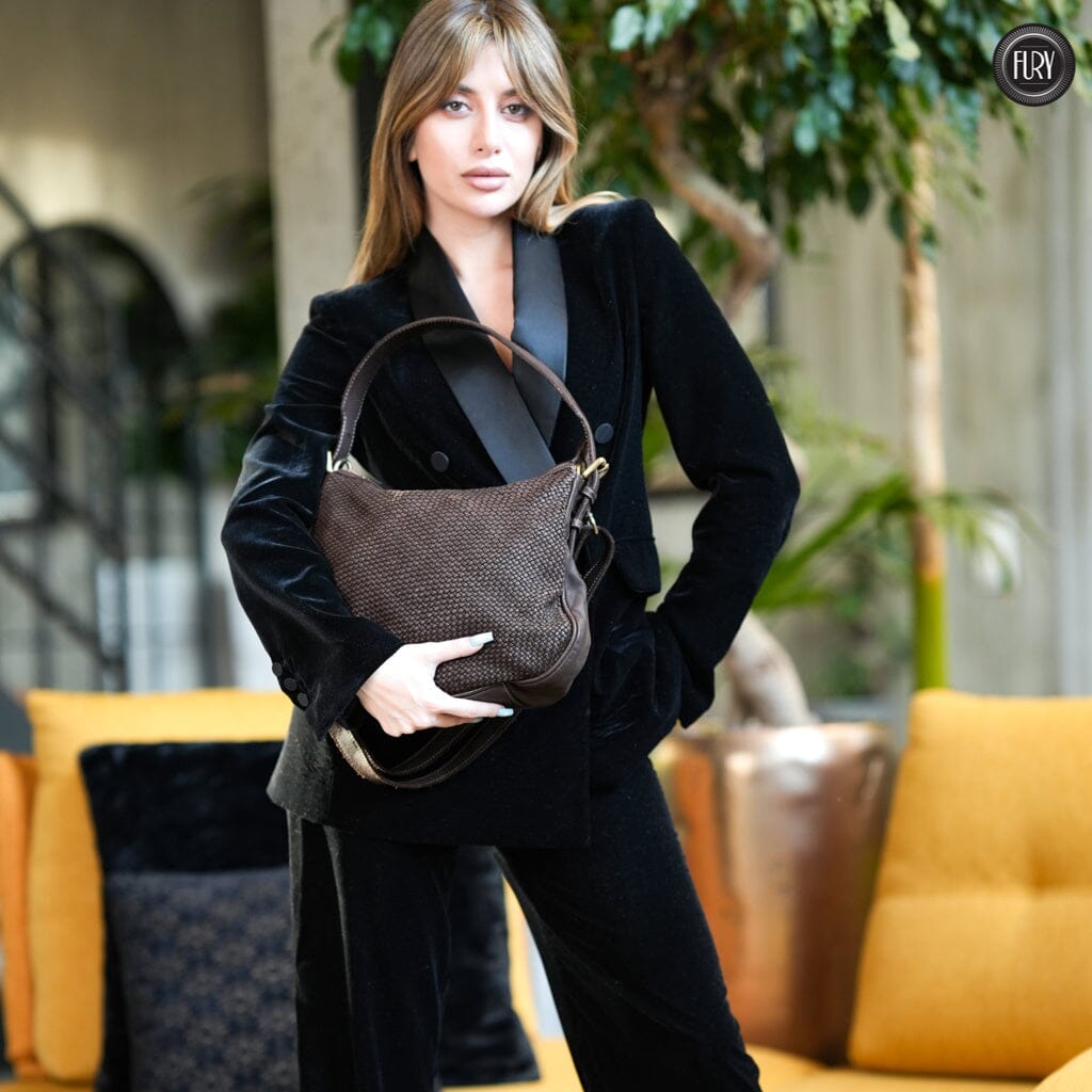 Borsa a spalla Ginger in pelle intrecciata