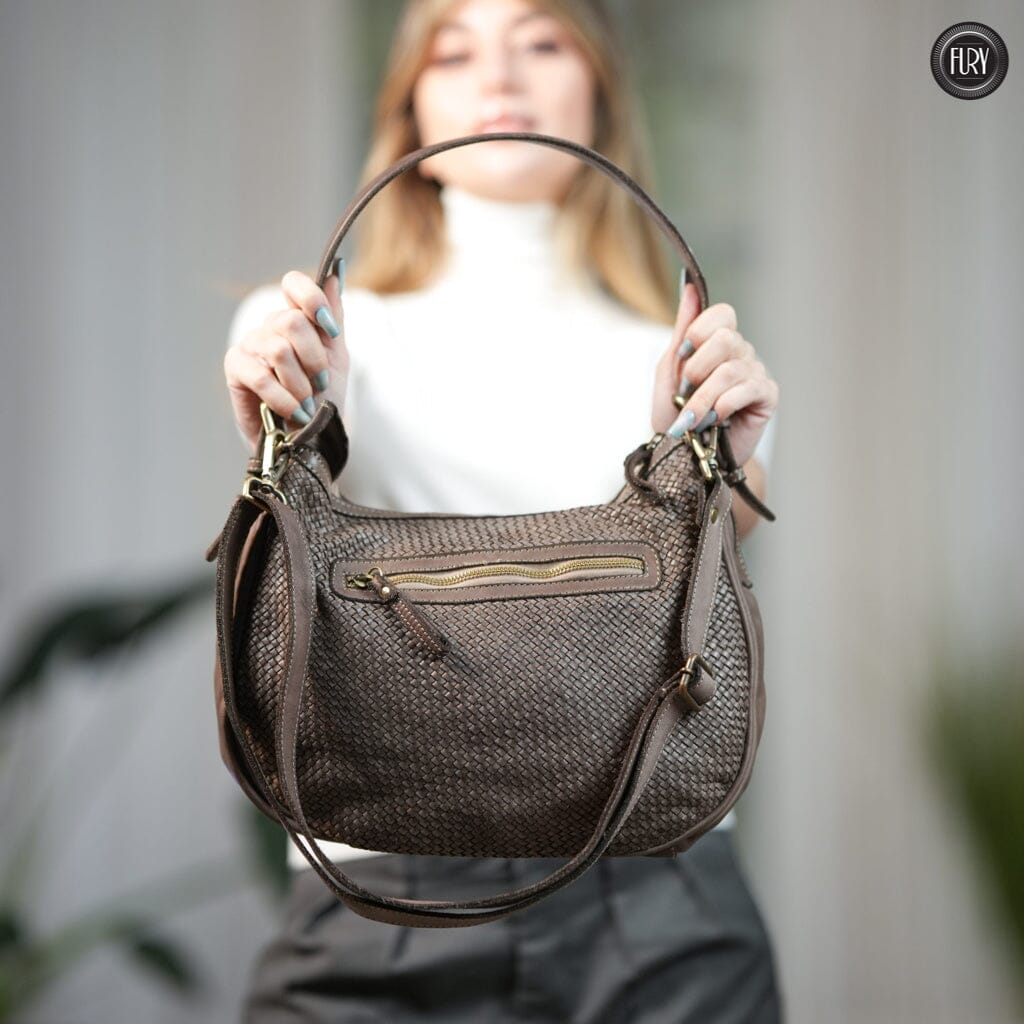 Borsa a spalla Ginger in pelle intrecciata