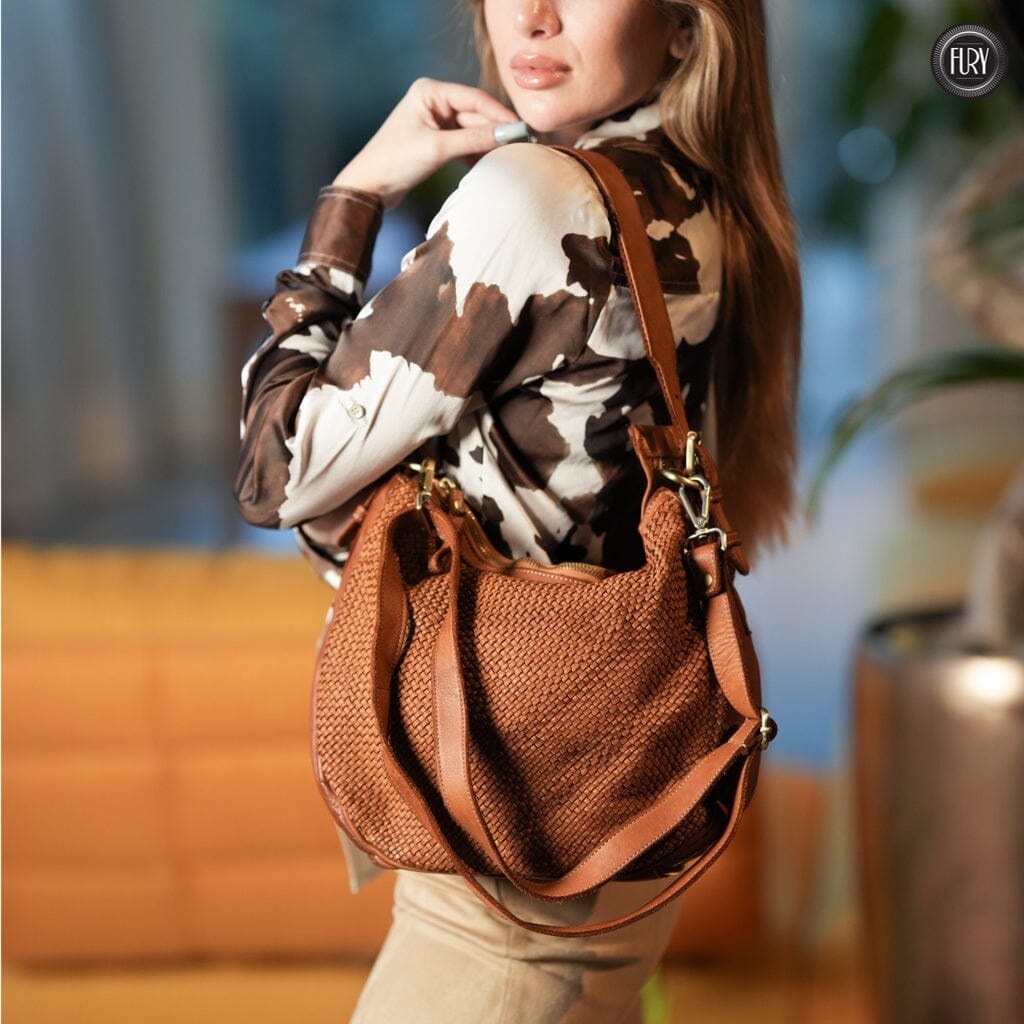 Borsa a spalla Ginger in pelle intrecciata