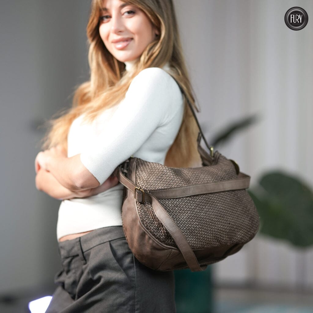 Borsa a spalla Ginger in pelle intrecciata