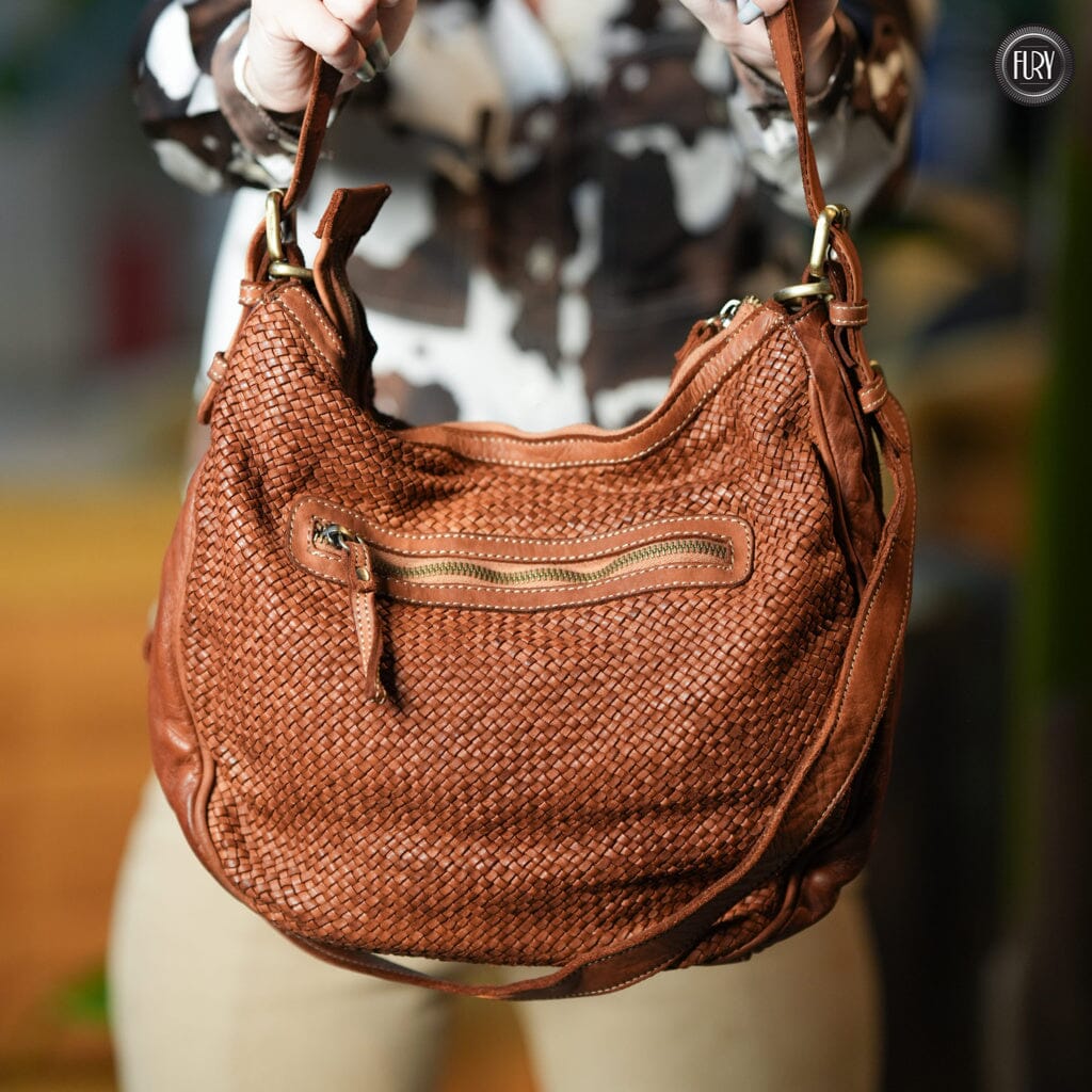 Borsa a spalla Ginger in pelle intrecciata