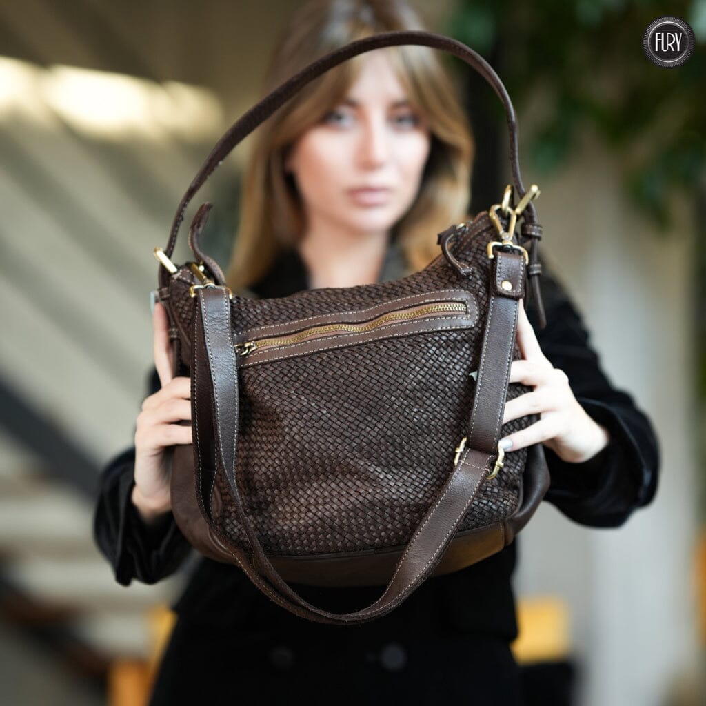 Borsa a spalla Ginger in pelle intrecciata