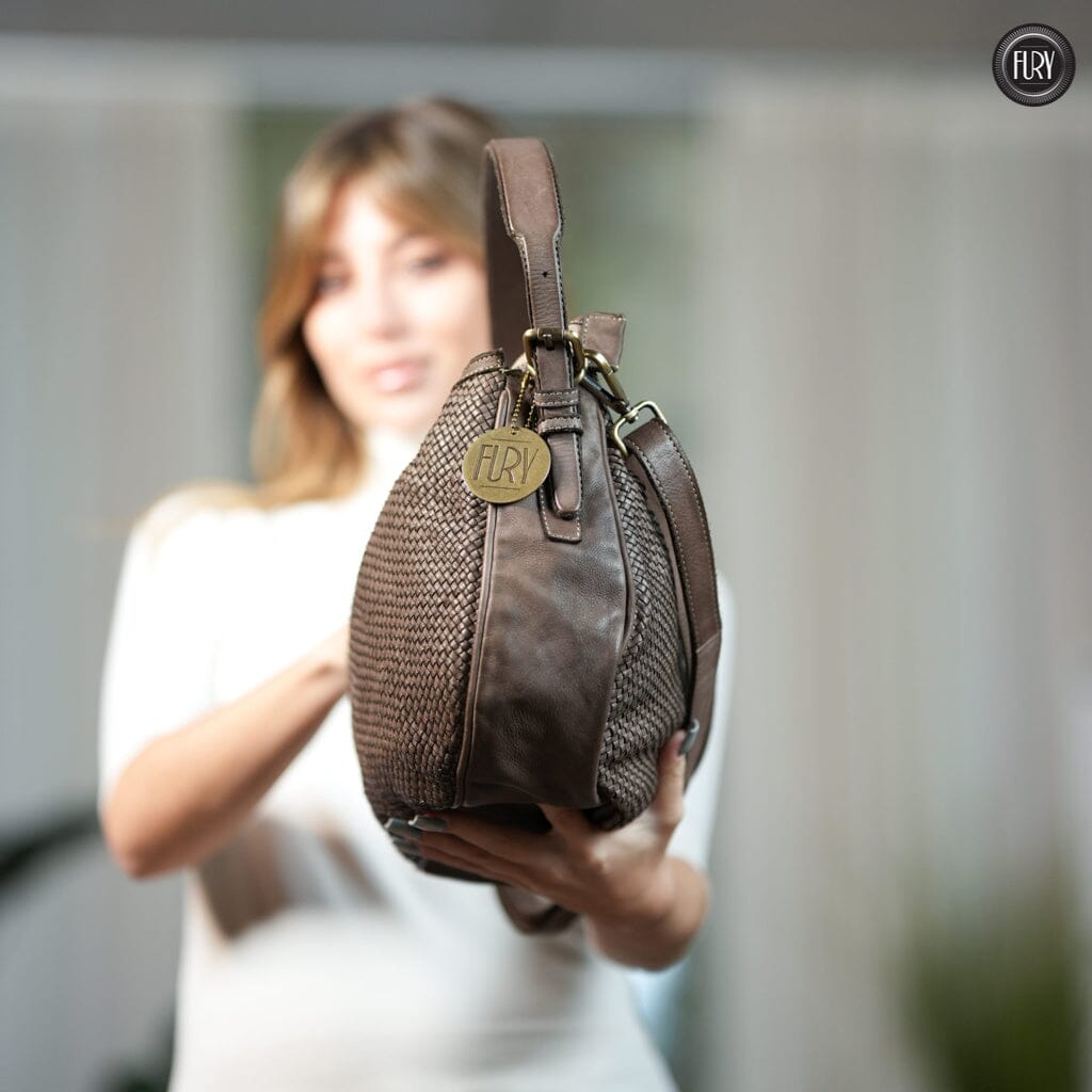 Borsa a spalla Ginger in pelle intrecciata