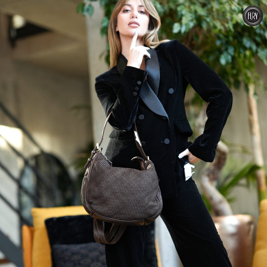 Borsa a spalla Ginger in pelle intrecciata