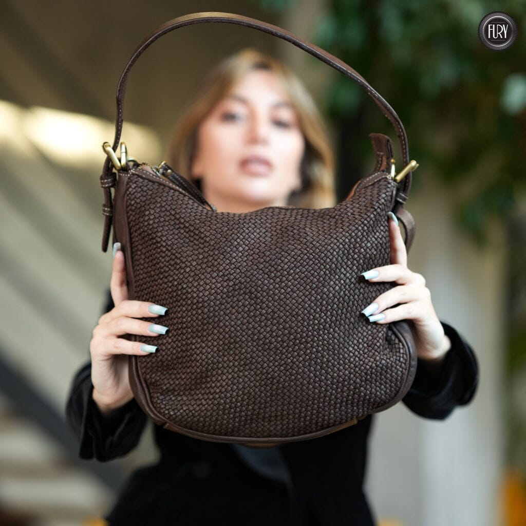 Borsa a spalla Ginger in pelle intrecciata