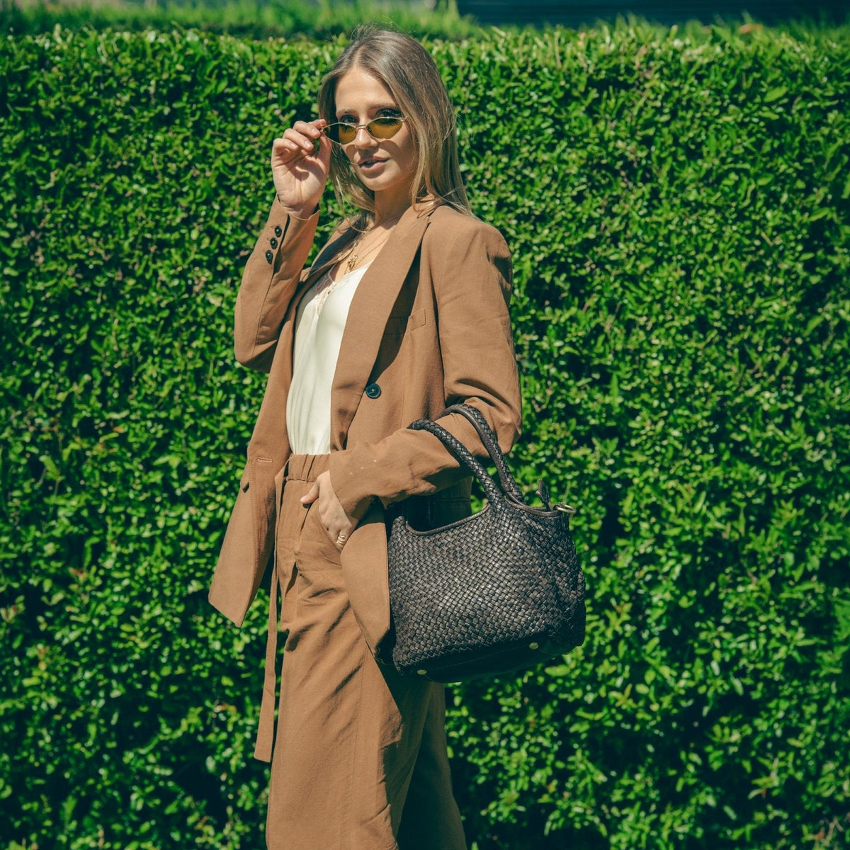 Borsa Alba Maxi in pelle intrecciata