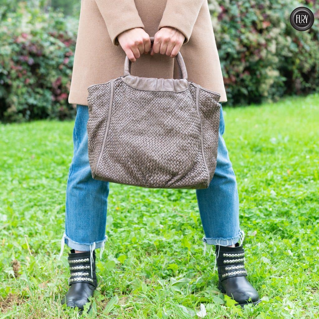 Borsa Prime in pelle intrecciata