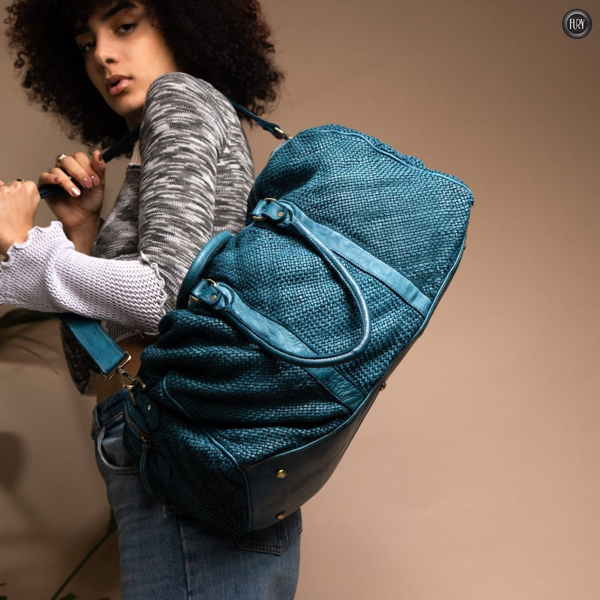 Borsone Magellano in pelle intrecciata