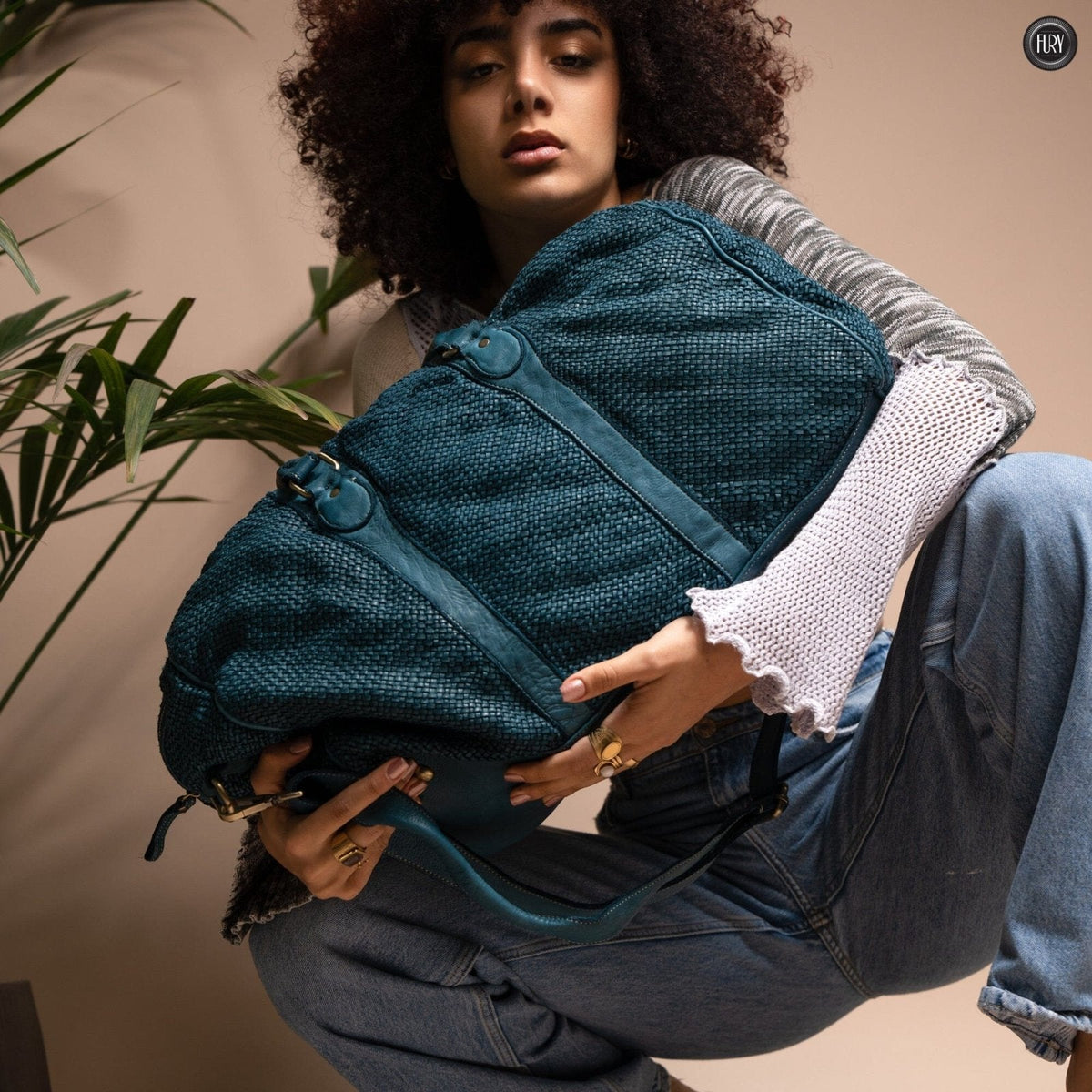 Borsone Magellano in pelle intrecciata