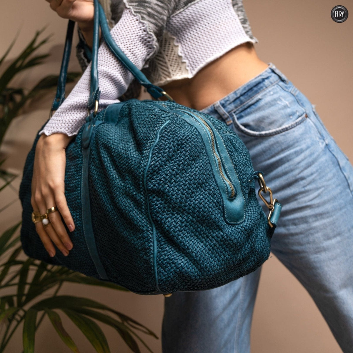 Borsone Magellano in pelle intrecciata