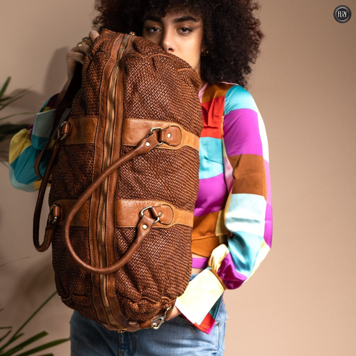 Borsone Magellano in pelle intrecciata