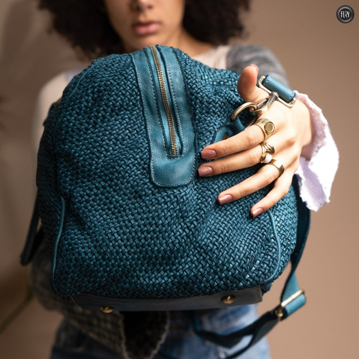 Borsone Magellano in pelle intrecciata